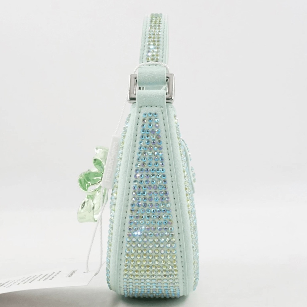 ❌SOLD❌ NWT [Self-Portrait] Crescent Bow Rhinestone Top Handle Mini Bag Green - Picture 7 of 16